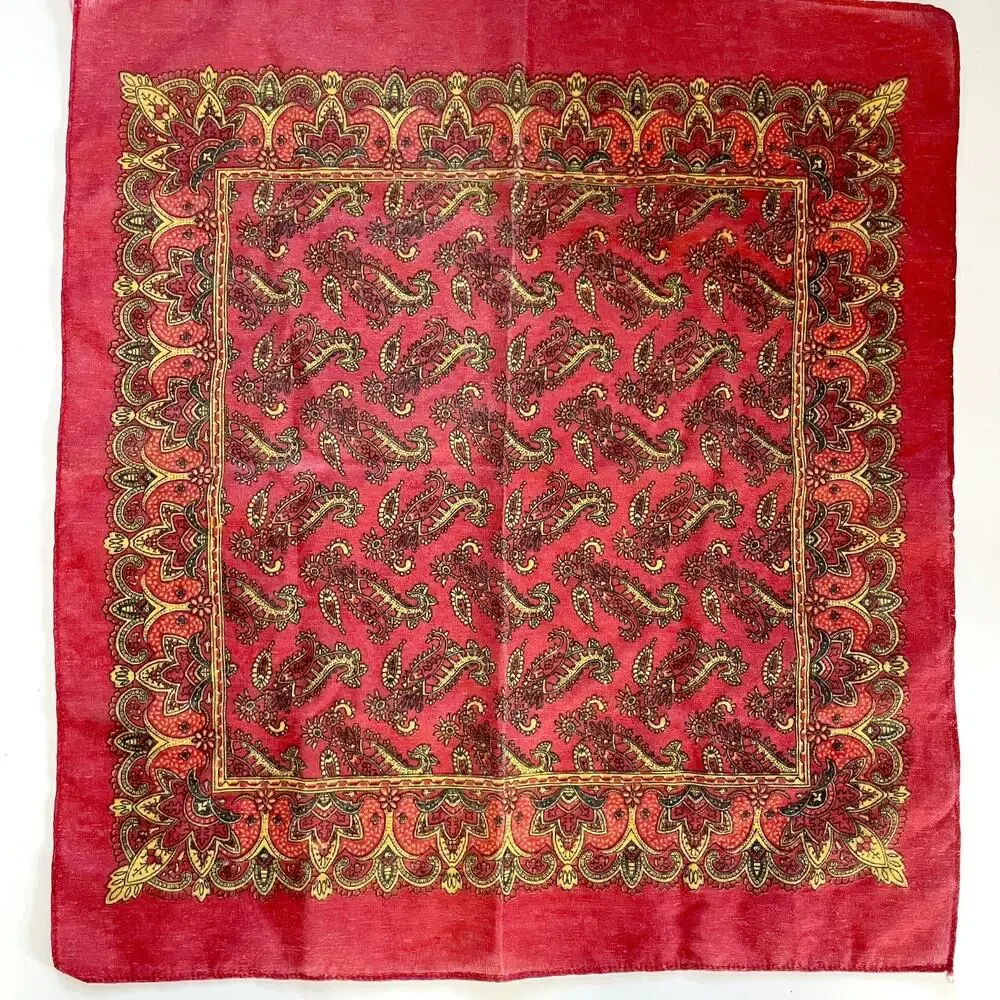 Square Scarf Red Bandana Print Paisley Western Boho Retro Folk Cowgirl